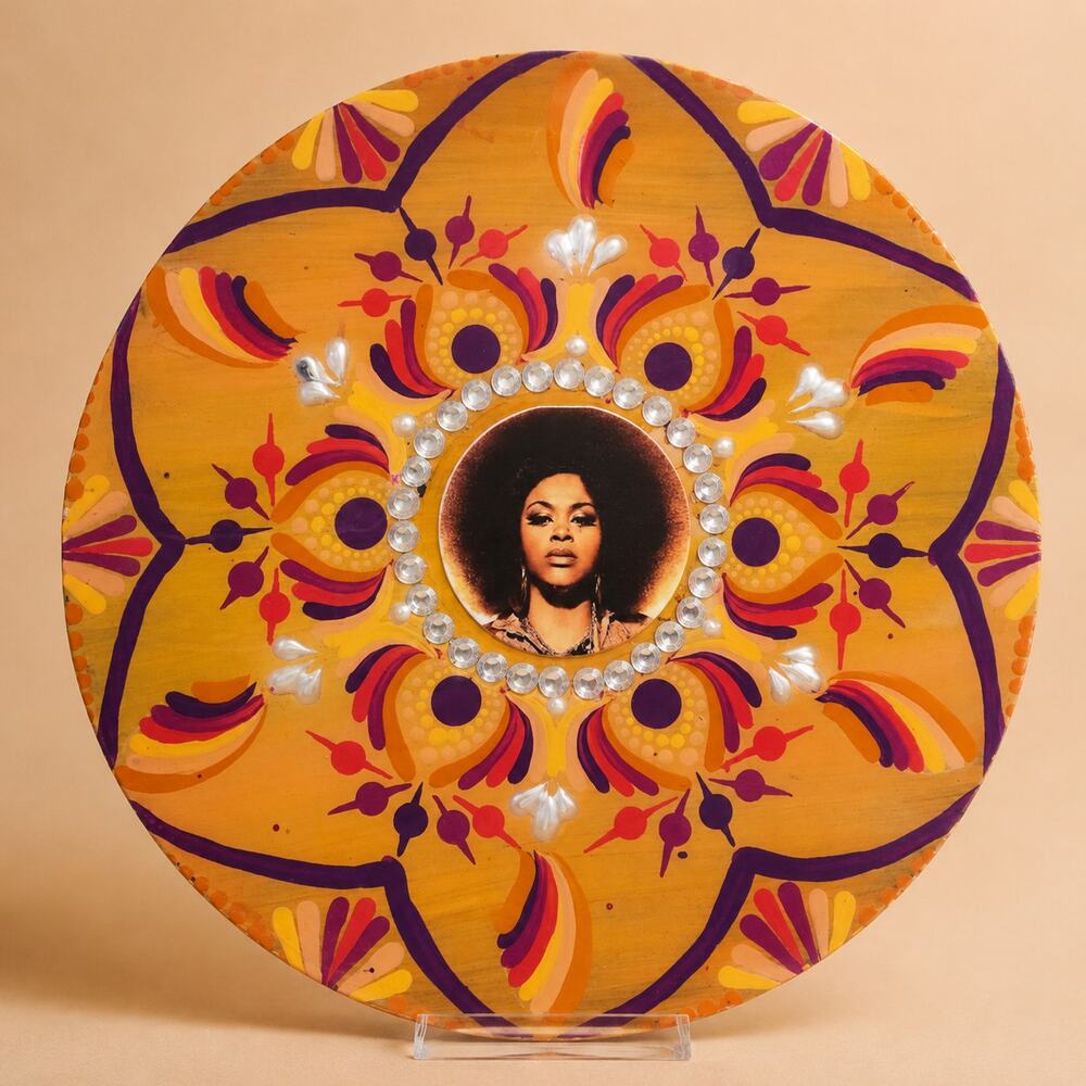 Jill Scott Hand Painted 10 Inch Album Mandala Wall Art Rhinestones